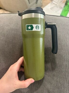 Starbucks Olive Green Travel Mug with Black Handle and Lid